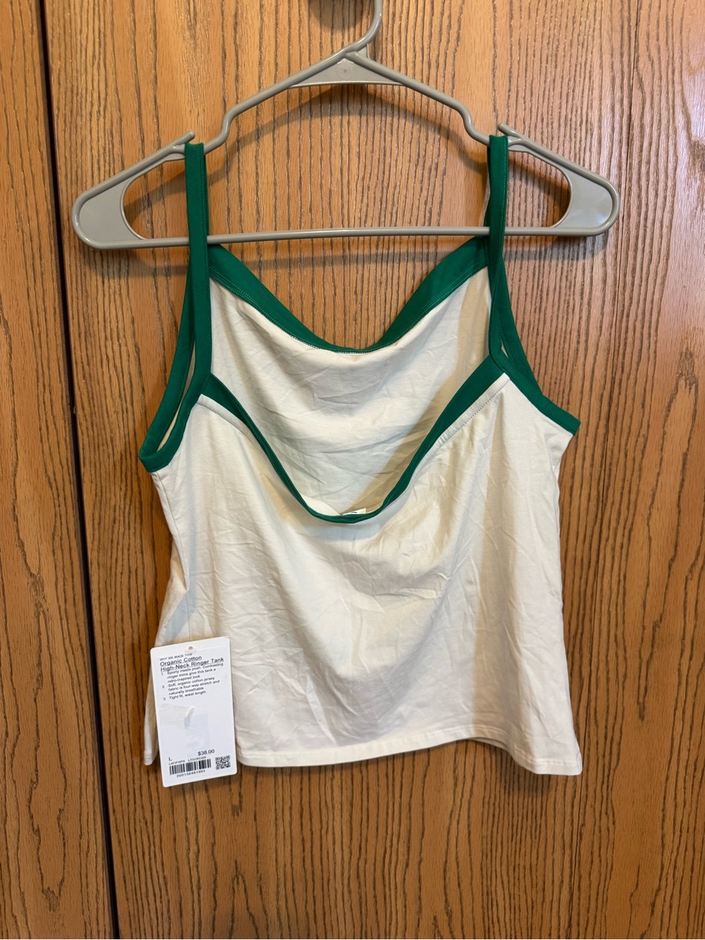 Lululemon Organic Cotton High-Neck Ringer Tank Top in Light Ivory/Raceway Green - Picture 2 of 5
